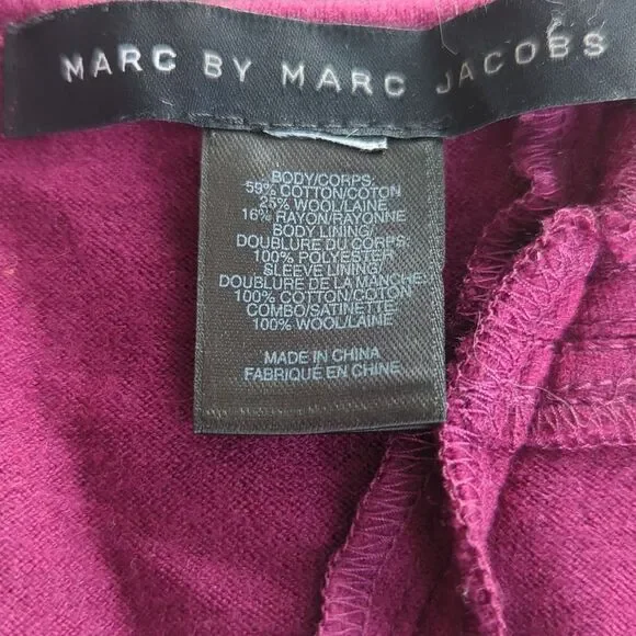 Unique Marc Jacobs Wool Purple Margenta Puff Sleeves  V Neck A Line  Dress - Picture 11 of 14